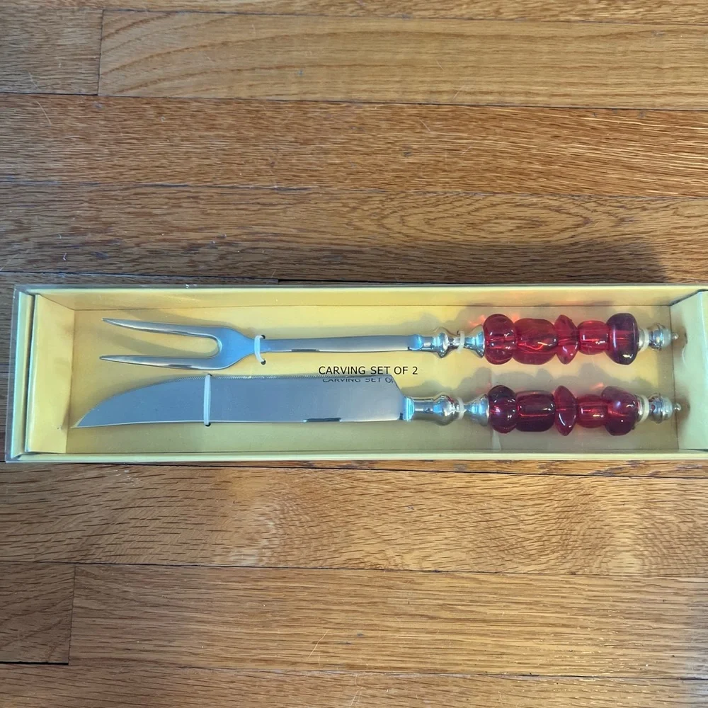 Red stone handle carving set and bar set